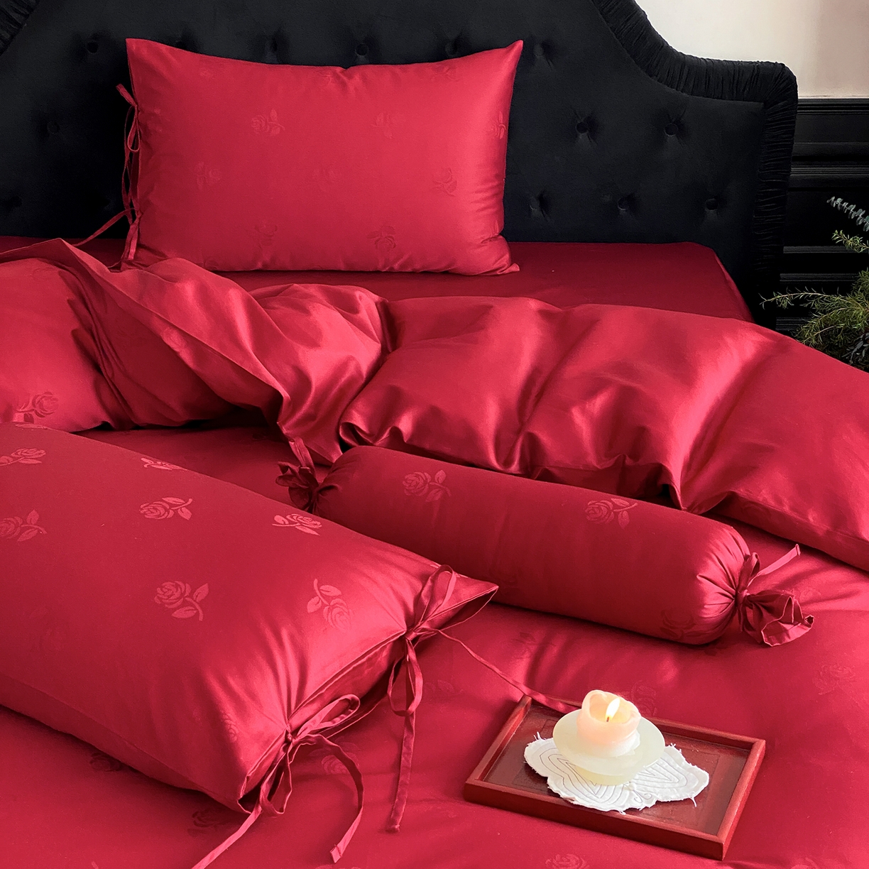 91家纺网 家纺一手货源 找家纺 （总）极简 2025新款秋冬款100S长绒棉精美提花系列四件套-玫瑰花影