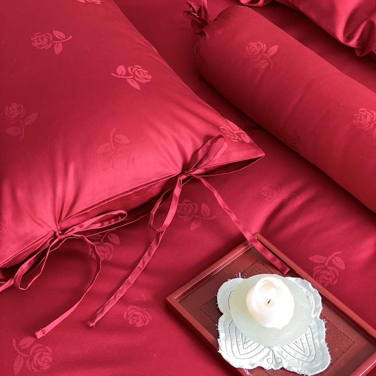 91家纺网 家纺一手货源 找家纺 （总）极简 2025新款秋冬款100S长绒棉精美提花系列四件套-玫瑰花影