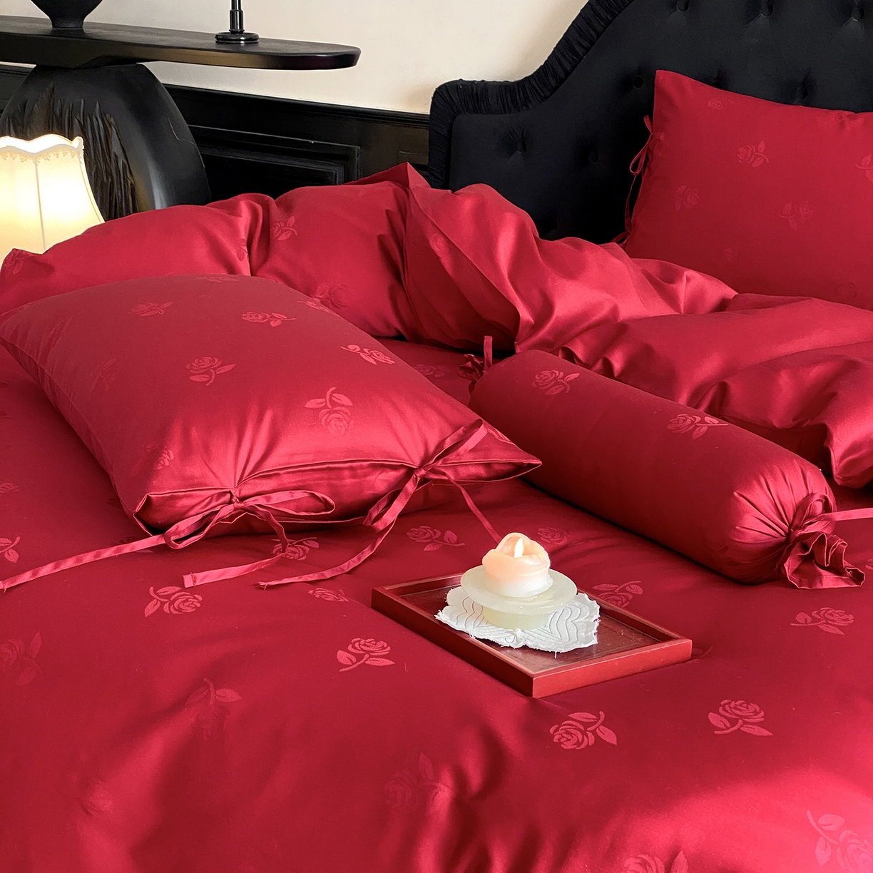 91家纺网 家纺一手货源 找家纺 （总）极简 2025新款秋冬款100S长绒棉精美提花系列四件套-玫瑰花影