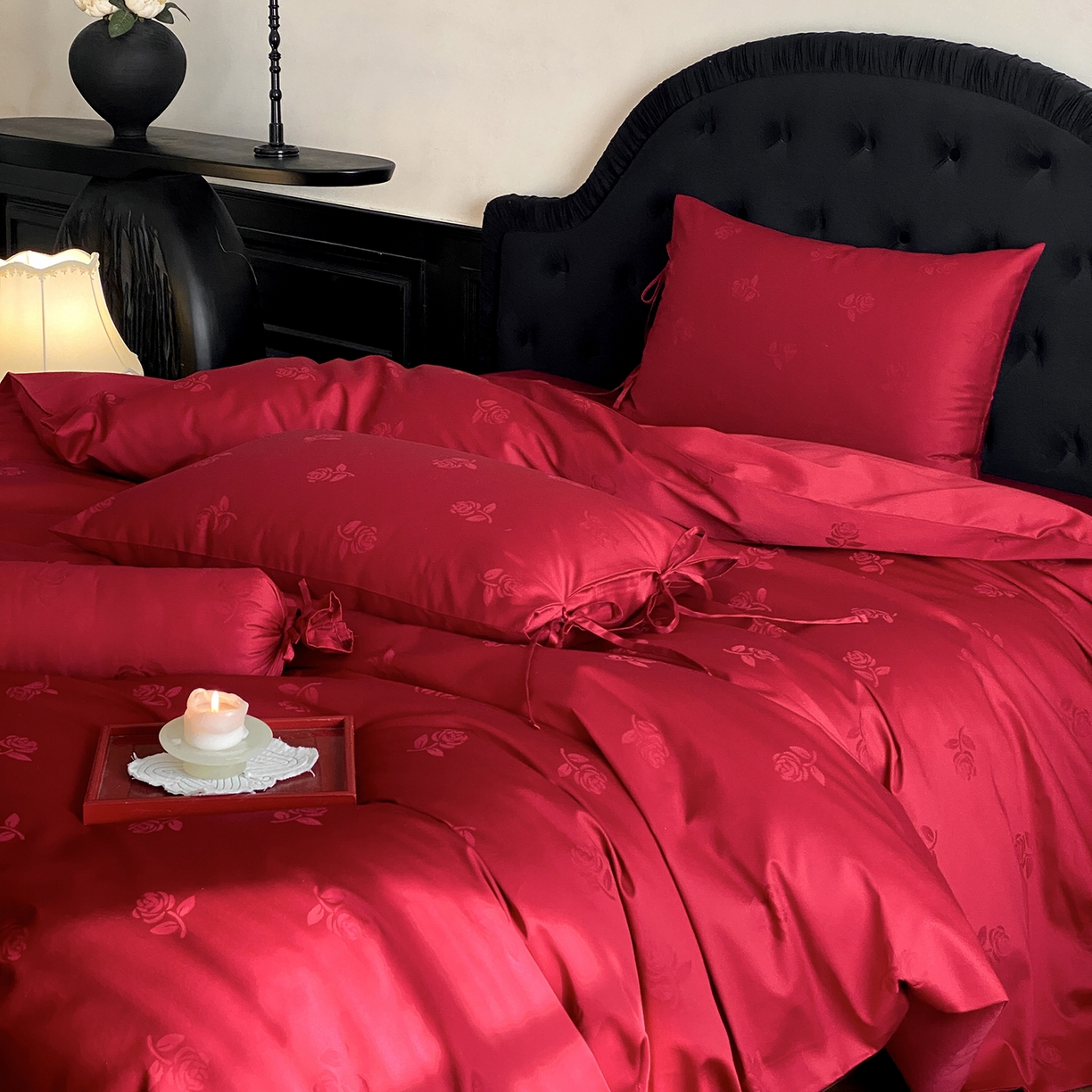 91家纺网 家纺一手货源 找家纺 （总）极简 2025新款秋冬款100S长绒棉精美提花系列四件套-玫瑰花影