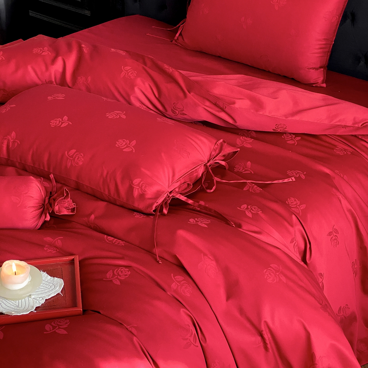 91家纺网 家纺一手货源 找家纺 （总）极简 2025新款秋冬款100S长绒棉精美提花系列四件套-玫瑰花影