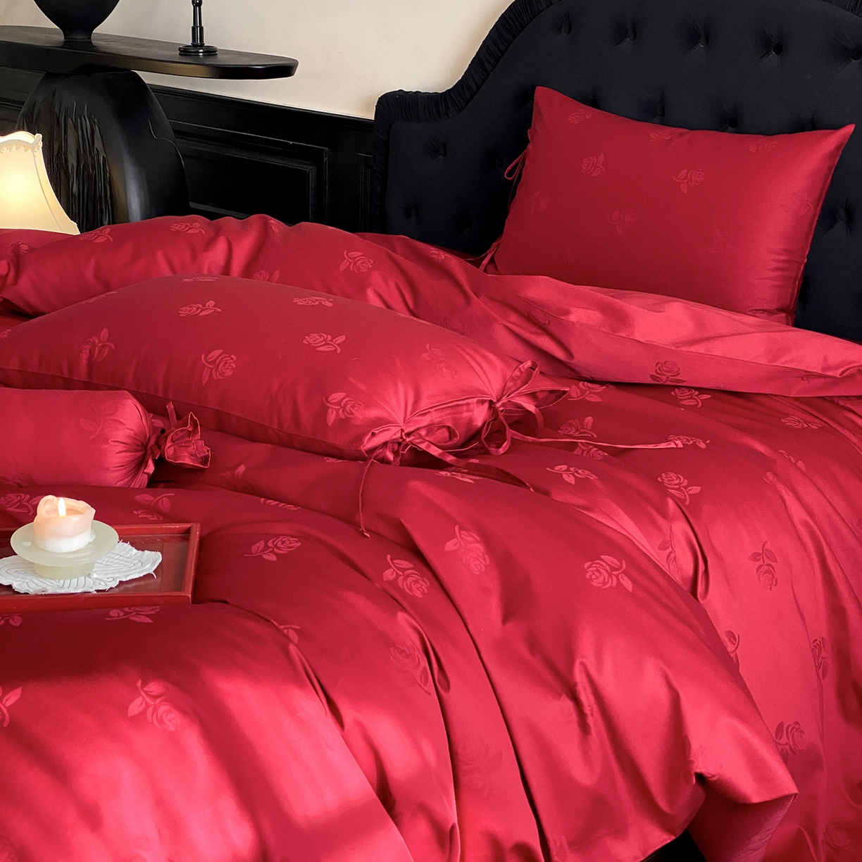 91家纺网 家纺一手货源 找家纺 （总）极简 2025新款秋冬款100S长绒棉精美提花系列四件套-玫瑰花影