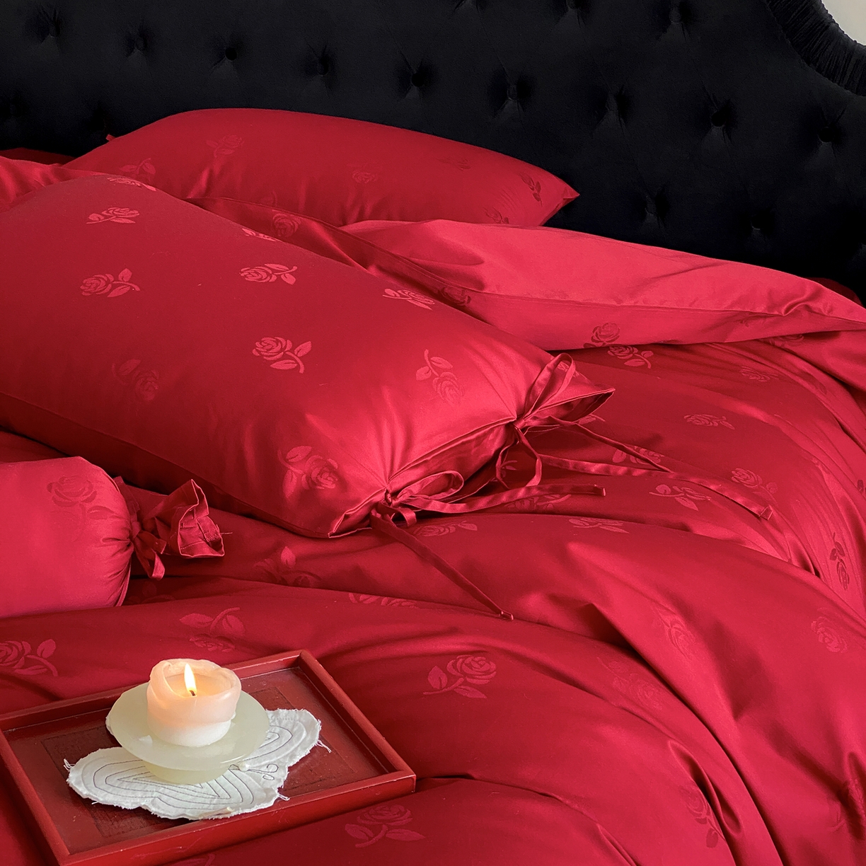 91家纺网 家纺一手货源 找家纺 （总）极简 2025新款秋冬款100S长绒棉精美提花系列四件套-玫瑰花影