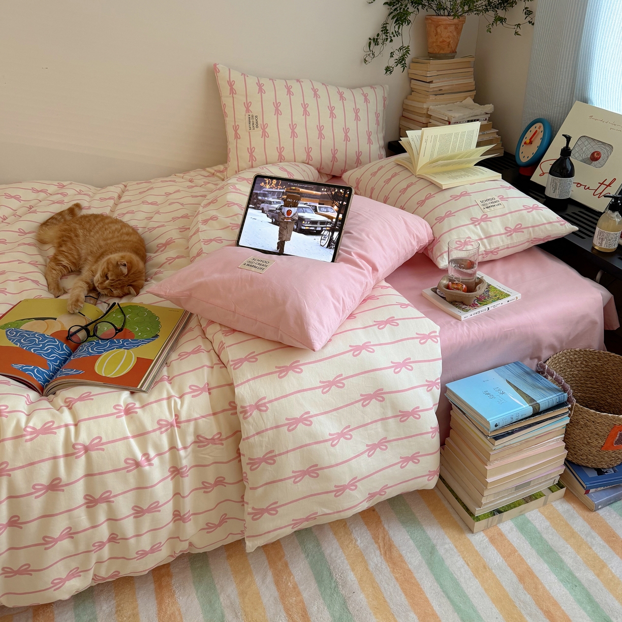 91家纺网 家纺一手货源 找家纺 （总）六巷胡同 2026春夏新款INS博主风韩系蝴蝶结全棉四件套