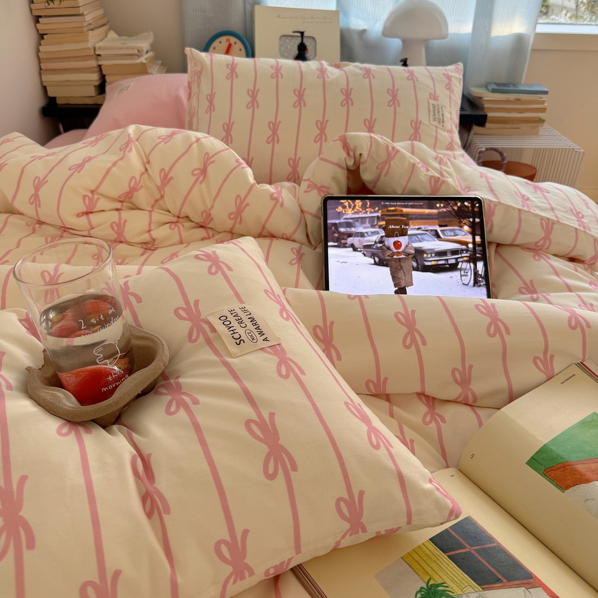 91家纺网 家纺一手货源 找家纺 （总）六巷胡同 2026春夏新款INS博主风韩系蝴蝶结全棉四件套