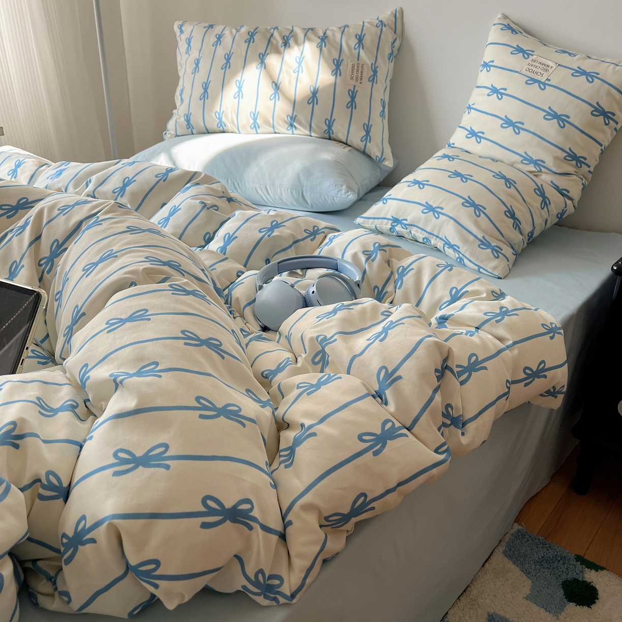 91家纺网 家纺一手货源 找家纺 （总）六巷胡同 2026春夏新款INS博主风韩系蝴蝶结全棉四件套（自然光组）