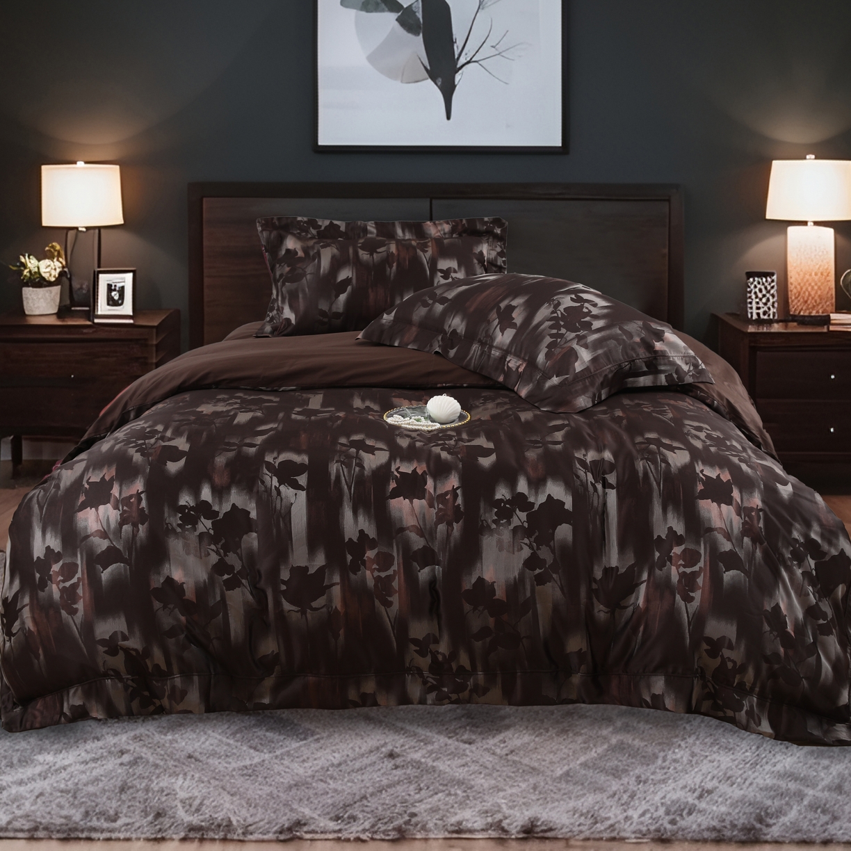 91家纺网 家纺一手货源 找家纺 源舜家纺 2025新款新疆长绒棉色织大提花高精密金丝面料四件套 洛华庭