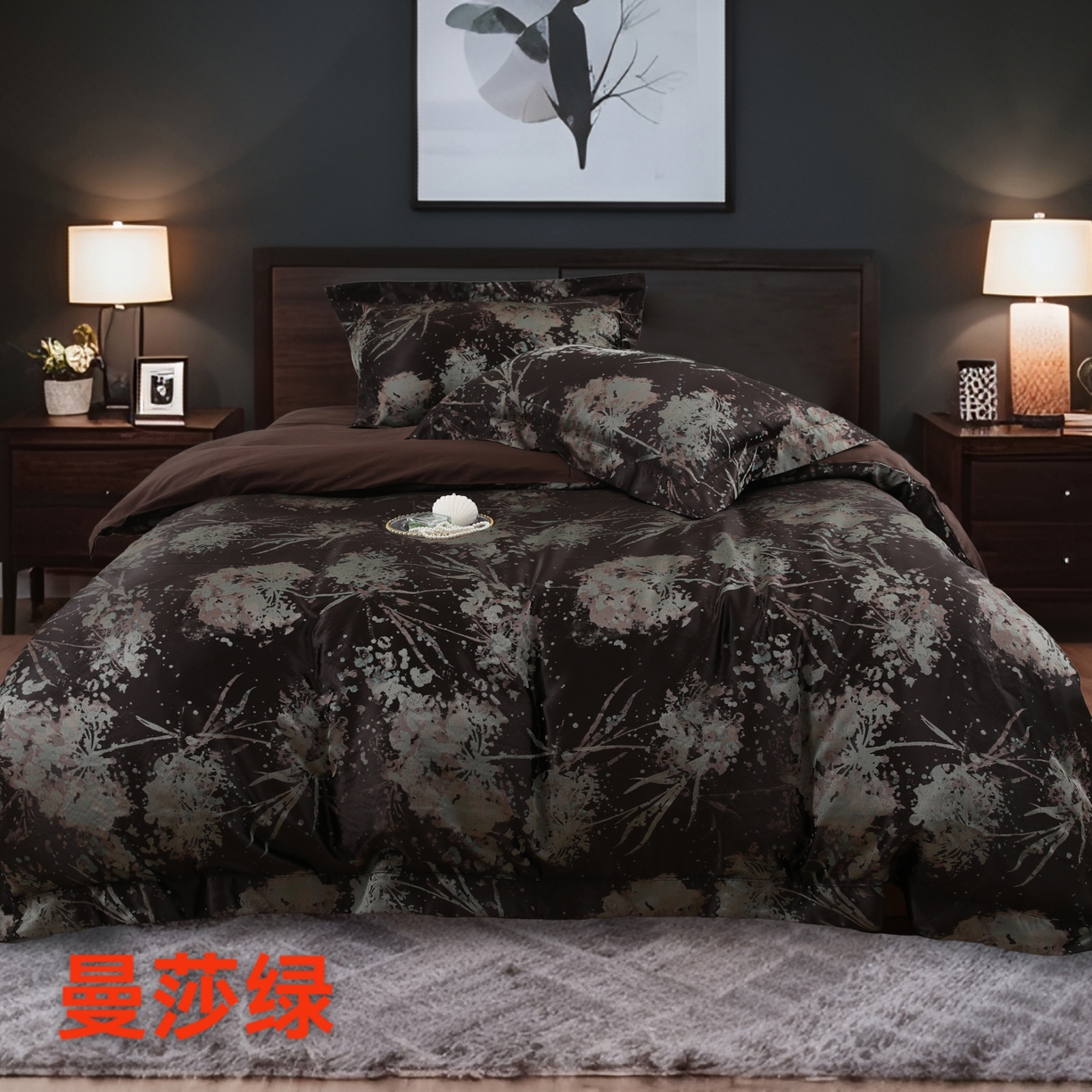 源舜家纺 2025新款新疆长绒棉色织大提花高精密金丝面料四件套 曼莎绿