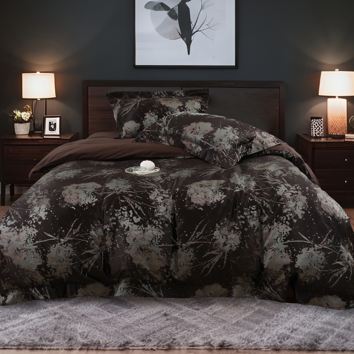 91家纺网 家纺一手货源 找家纺 源舜家纺 2025新款新疆长绒棉色织大提花高精密金丝面料四件套 曼莎绿