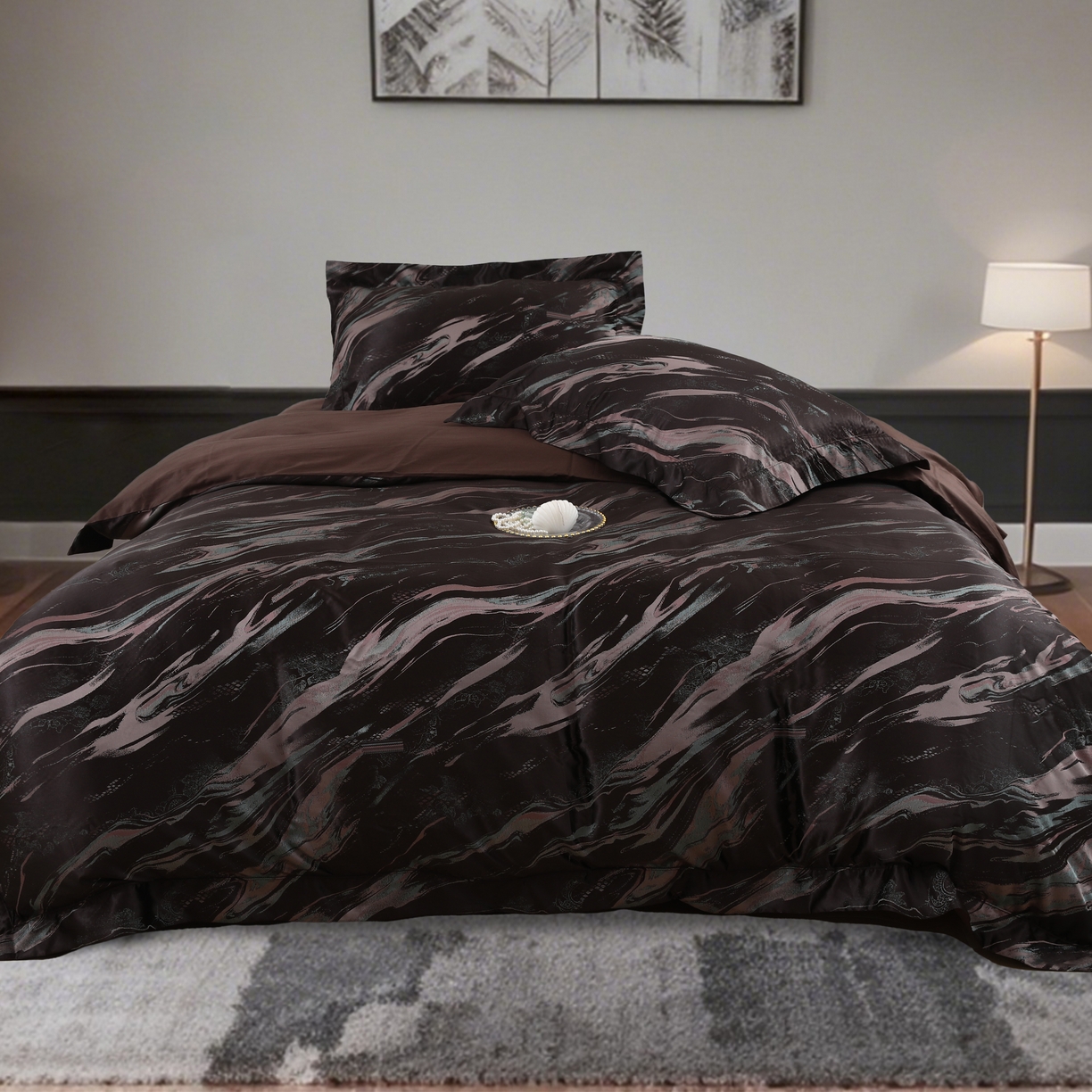 91家纺网 家纺一手货源 找家纺 源舜家纺 2025新款新疆长绒棉色织大提花高精密金丝面料四件套 漫漫星河粉