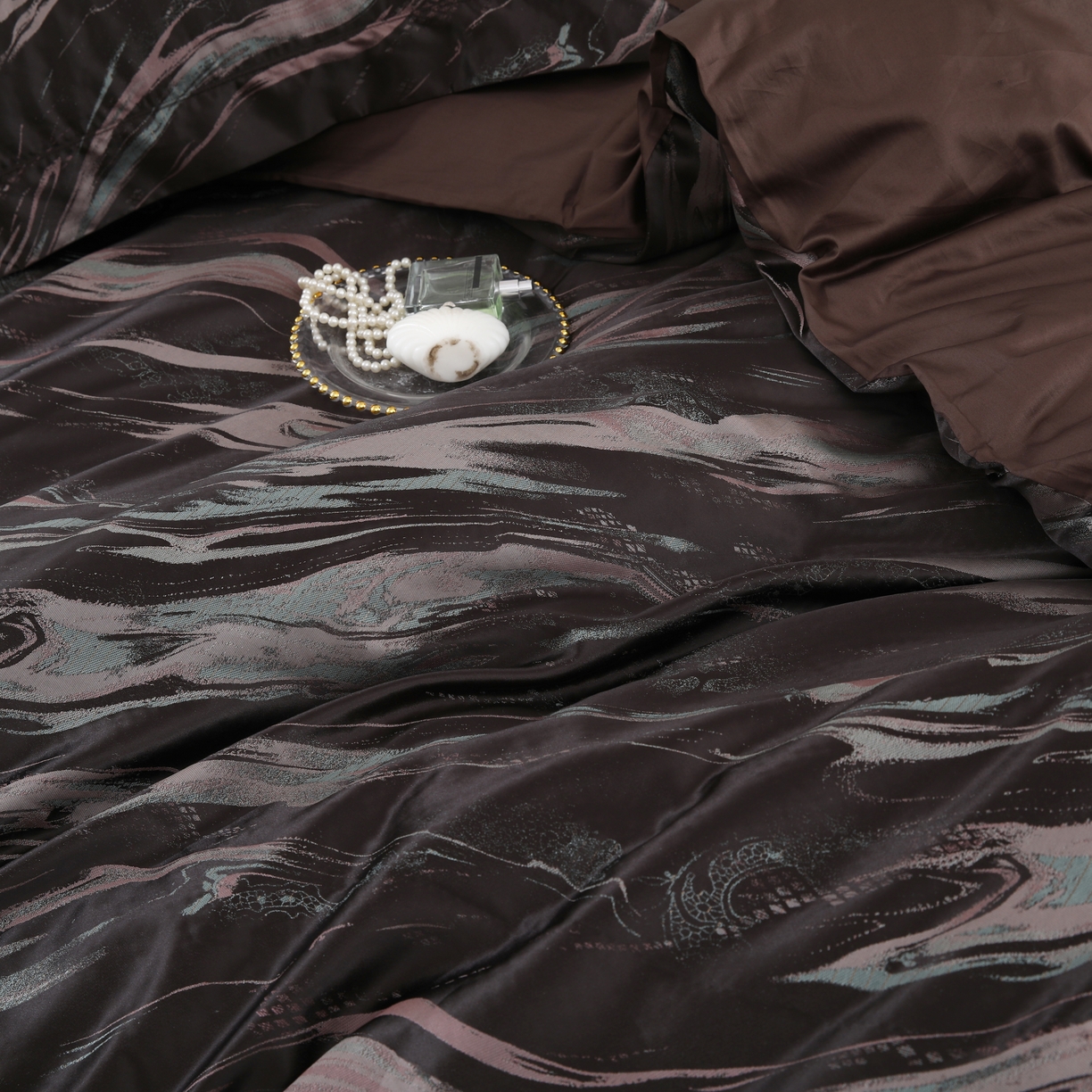 91家纺网 家纺一手货源 找家纺 源舜家纺 2025新款新疆长绒棉色织大提花高精密金丝面料四件套 漫漫星河粉