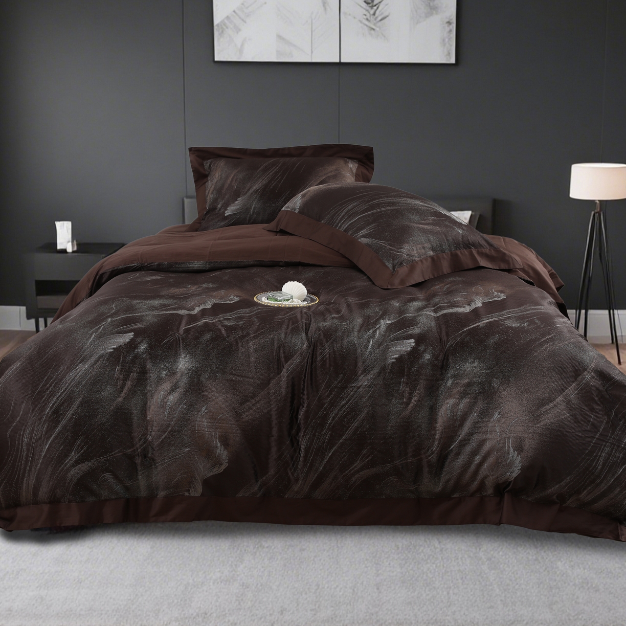 91家纺网 家纺一手货源 找家纺 源舜家纺 2025新款新疆长绒棉色织大提花高精密金丝面料四件套 漫漫星河黑咖