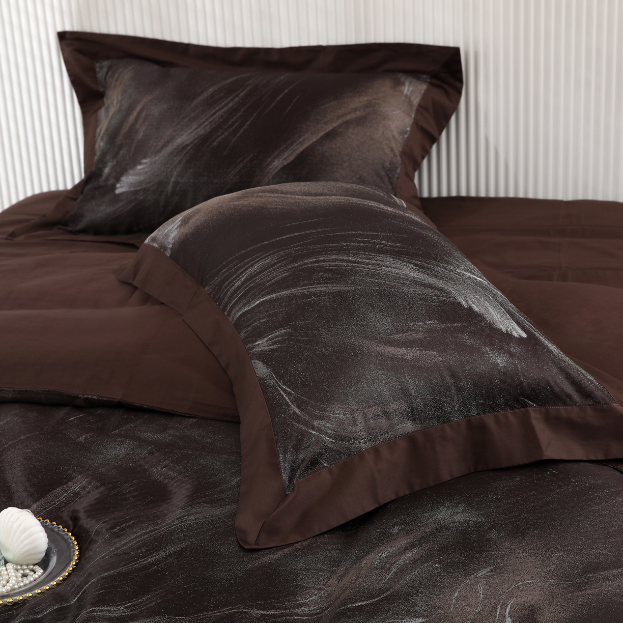 91家纺网 家纺一手货源 找家纺 源舜家纺 2025新款新疆长绒棉色织大提花高精密金丝面料四件套 漫漫星河黑咖