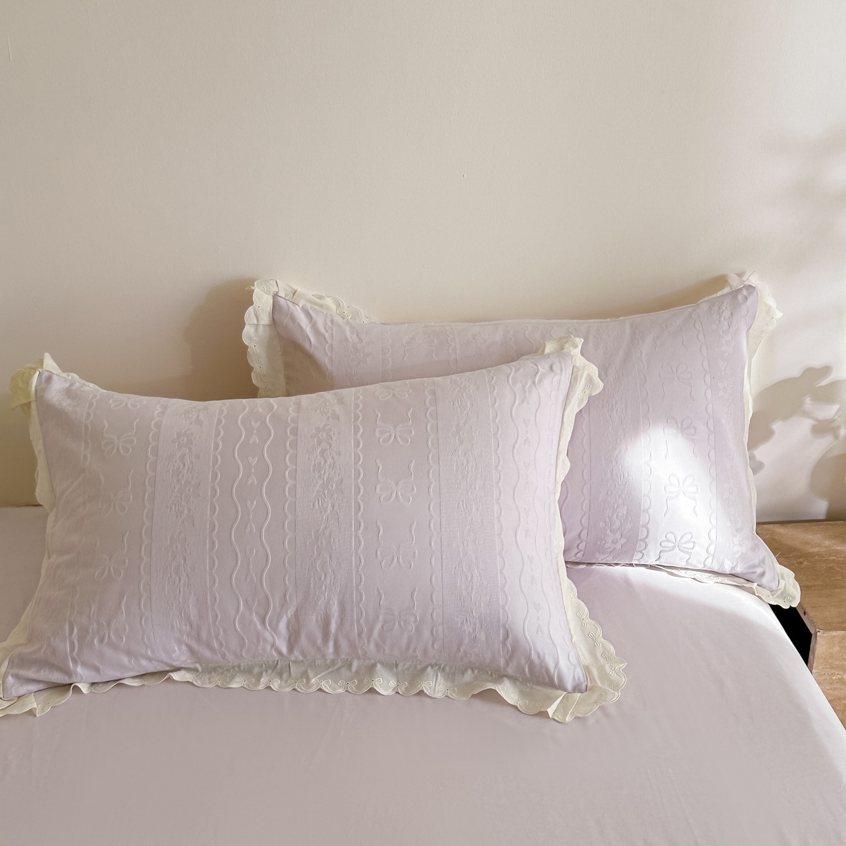 91家纺网 家纺一手货源 找家纺 禾时 2026新款长绒棉立体提花花边款四件套-星糖物语 星糖物语-浅紫