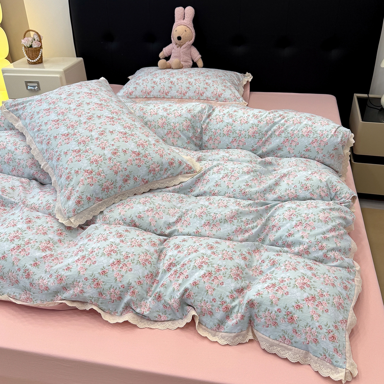 91家纺网 家纺一手货源 找家纺 （总）竹合 2026新款田园韩版花边款小碎花古法水洗仿棉A类云感棉四件套