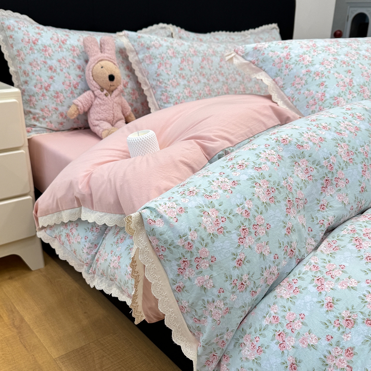 91家纺网 家纺一手货源 找家纺 （总）竹合 2026新款田园韩版花边款小碎花古法水洗仿棉A类云感棉四件套