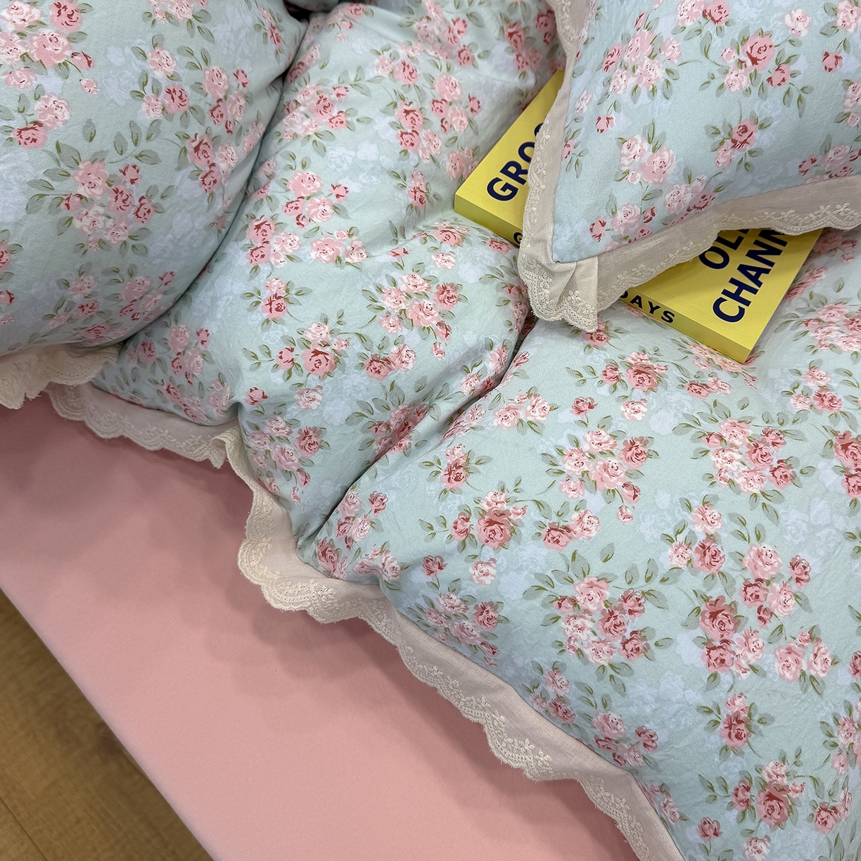 91家纺网 家纺一手货源 找家纺 （总）竹合 2026新款田园韩版花边款小碎花古法水洗仿棉A类云感棉四件套