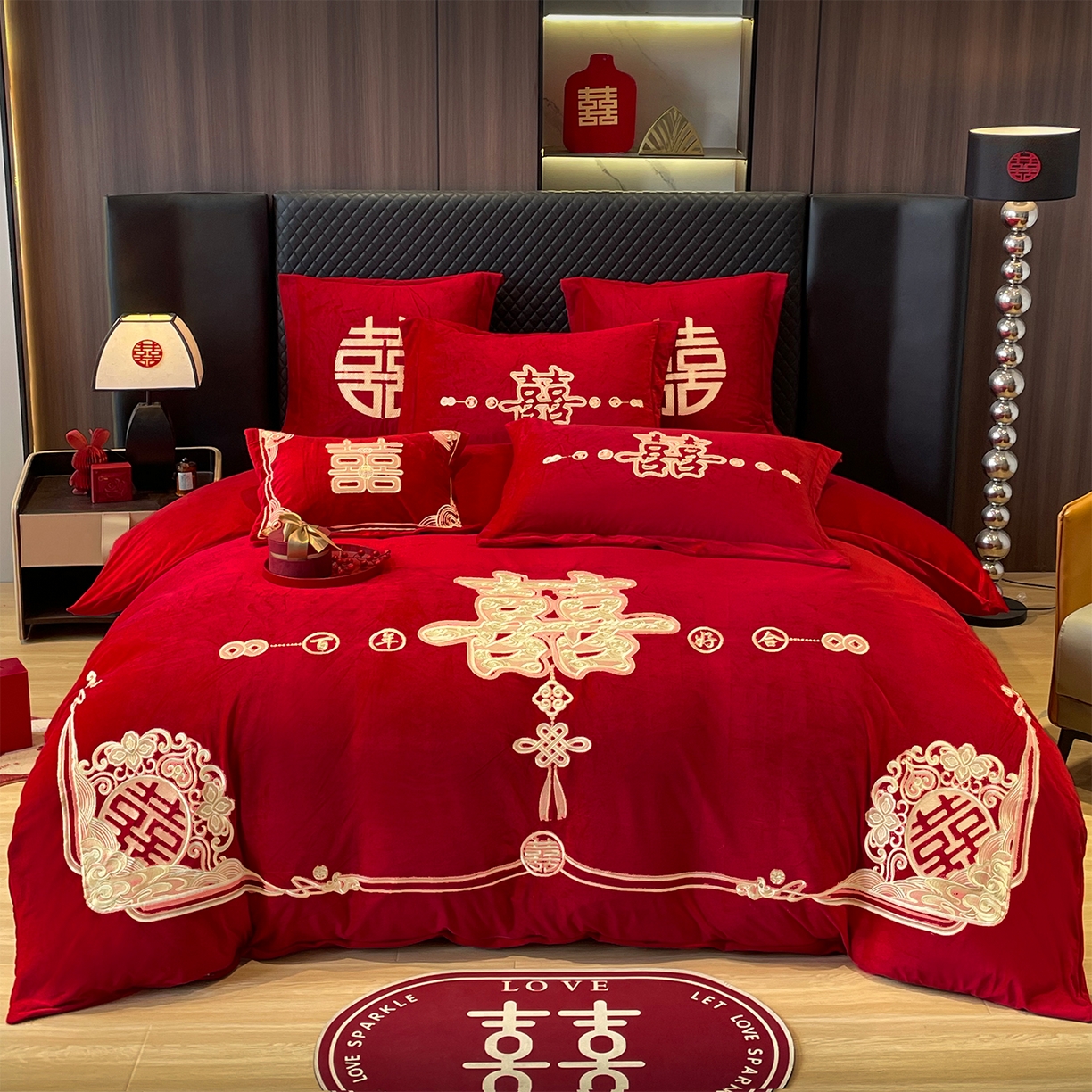 91家纺网 家纺一手货源 找家纺 （总）2025年新款宝宝绒牛奶绒刺绣套件婚庆四件套