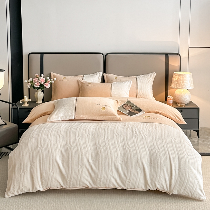 91家纺网 家纺一手货源 找家纺 （总）金窝窝家纺 2025新款轻奢双拼全消光牛奶绒四件套-安娜