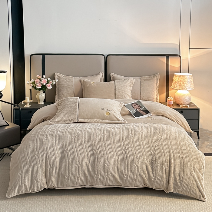 金窝窝家纺 2025新款轻奢双拼全消光牛奶绒四件套-安娜 安娜-咖色