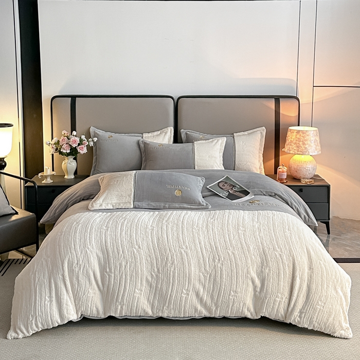 金窝窝家纺 2025新款轻奢双拼全消光牛奶绒四件套-安娜 安娜-绅士灰