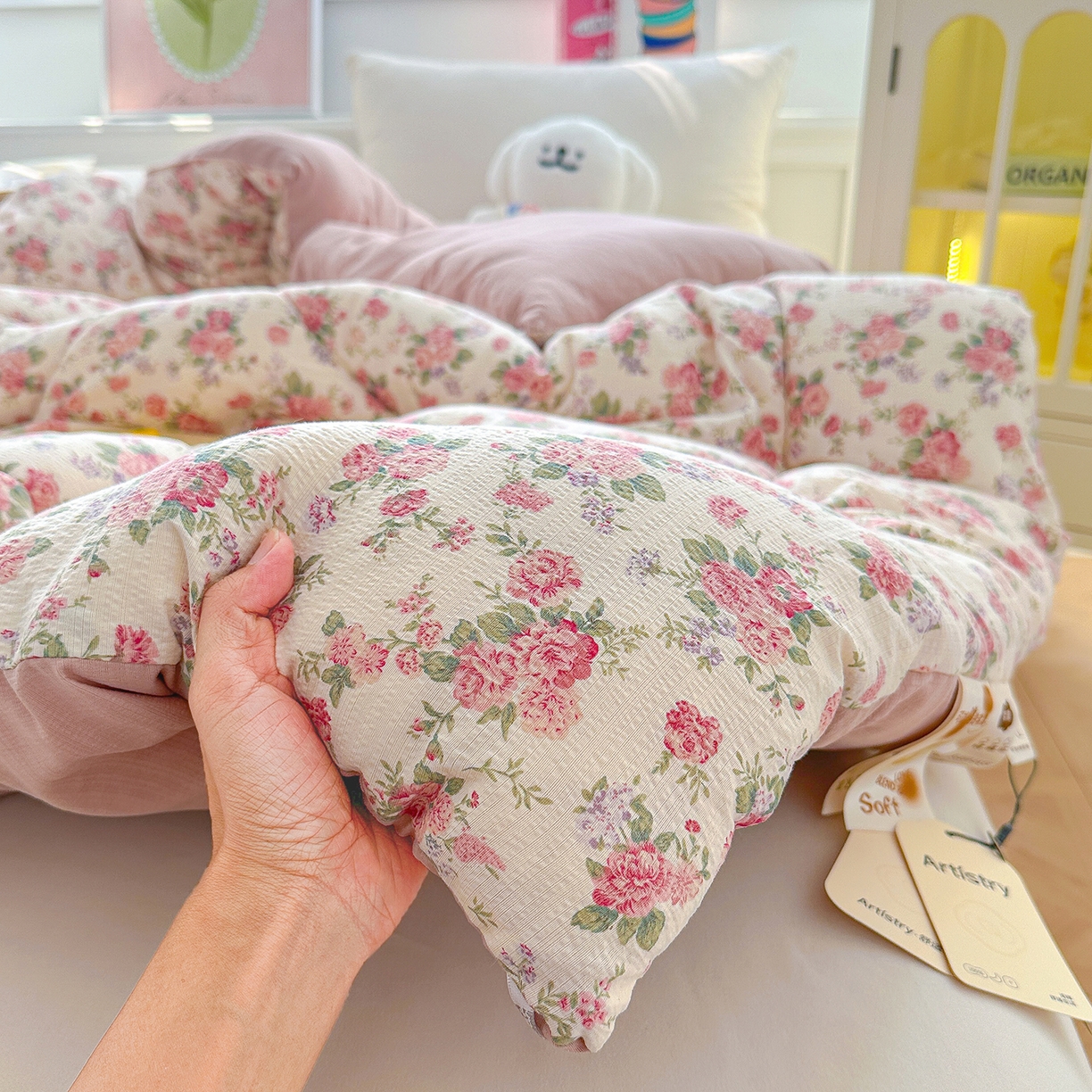 91家纺网 家纺一手货源 找家纺 桔禾家纺 2026新款云感有氧双层纱冬被抗菌被春秋被被子被芯 A类水洗双层皱皱纱冬被-蔷薇之恋