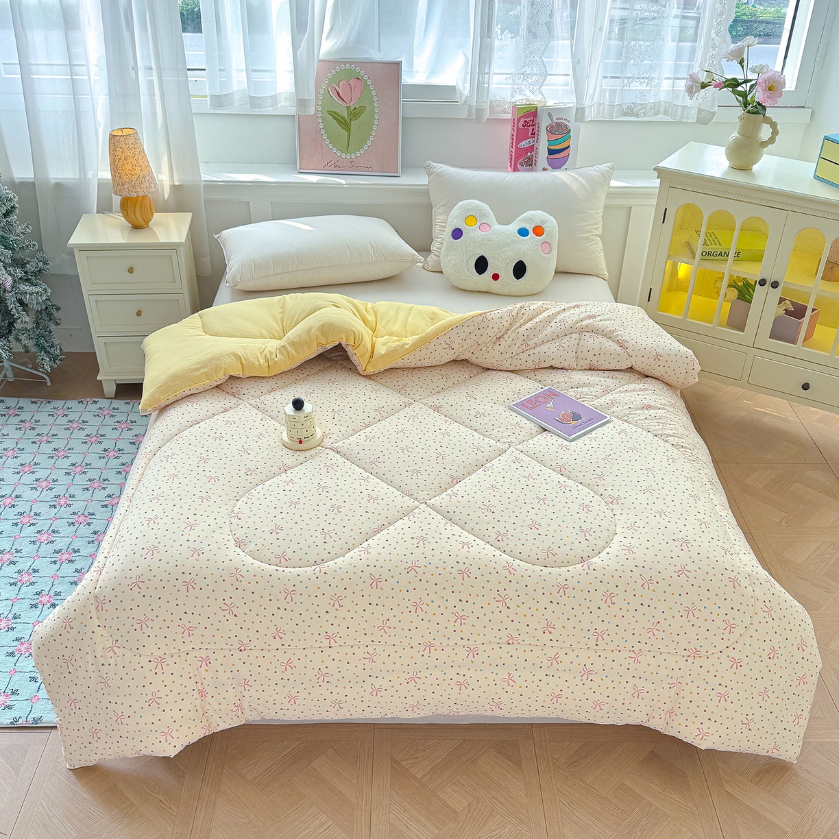 桔禾家紡 2026新款云感有氧雙層紗冬被抗菌被春秋被被子被芯 A類水洗雙層皺皺紗冬被-波點世界