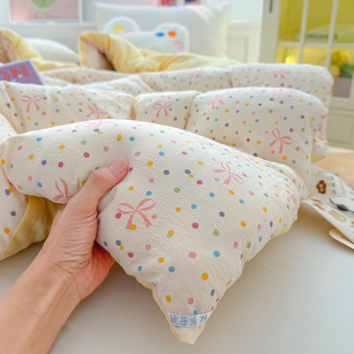 91家纺网 家纺一手货源 找家纺 桔禾家纺 2026新款云感有氧双层纱冬被抗菌被春秋被被子被芯 A类水洗双层皱皱纱冬被-波点世界