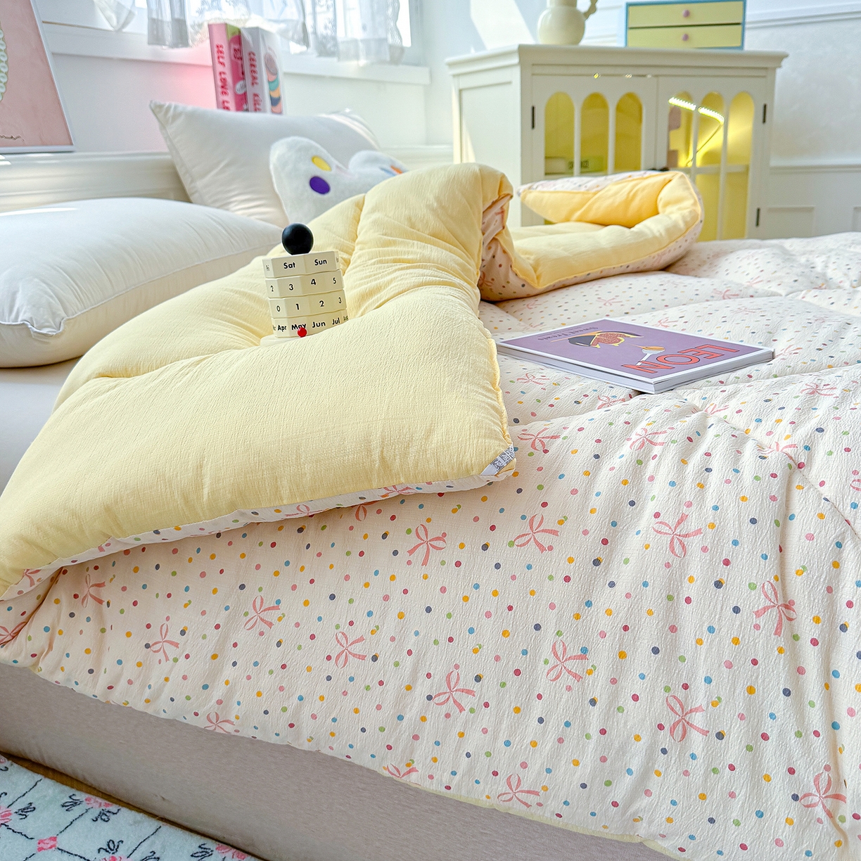 91家纺网 家纺一手货源 找家纺 桔禾家纺 2026新款云感有氧双层纱冬被抗菌被春秋被被子被芯 A类水洗双层皱皱纱冬被-波点世界