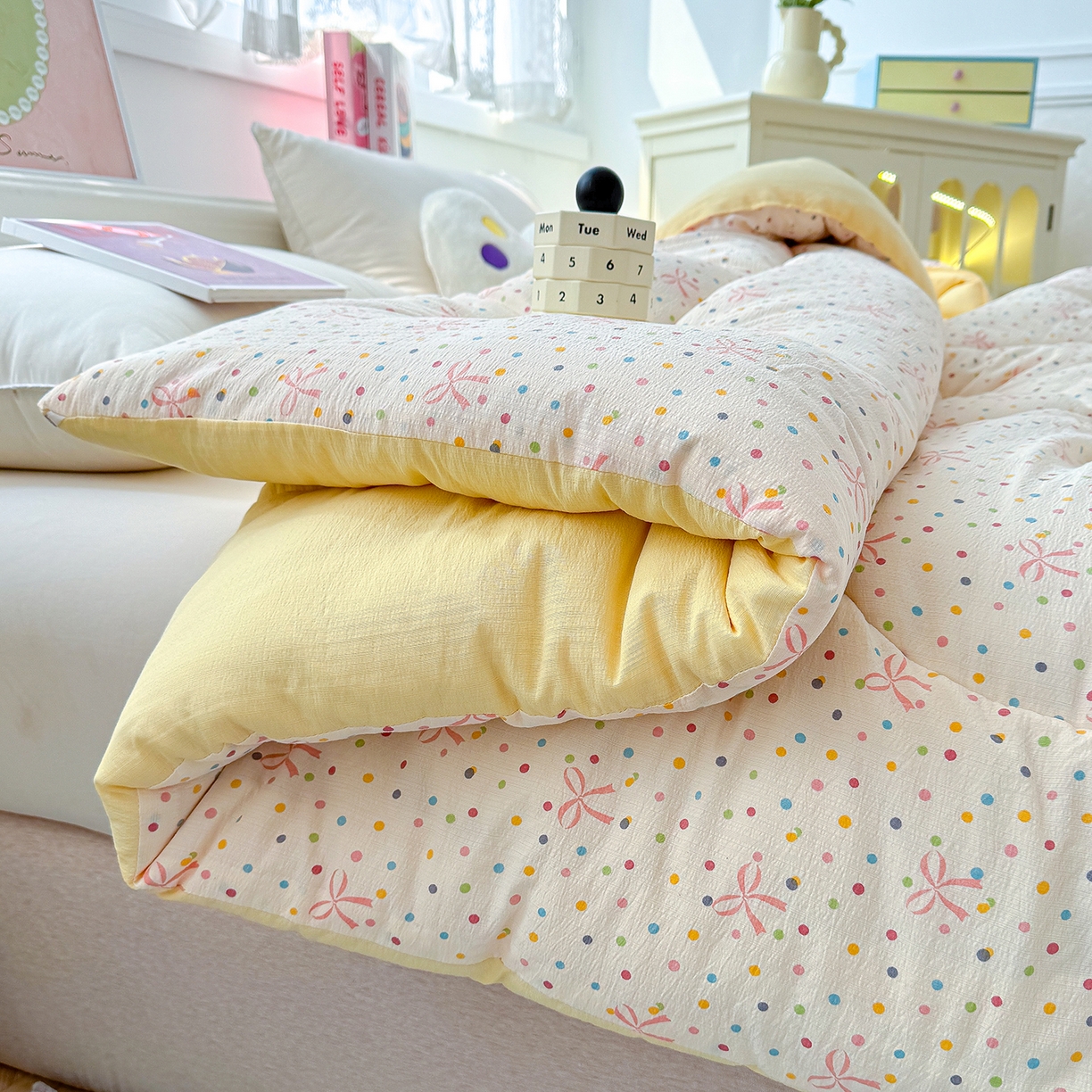 91家纺网 家纺一手货源 找家纺 桔禾家纺 2026新款云感有氧双层纱冬被抗菌被春秋被被子被芯 A类水洗双层皱皱纱冬被-波点世界