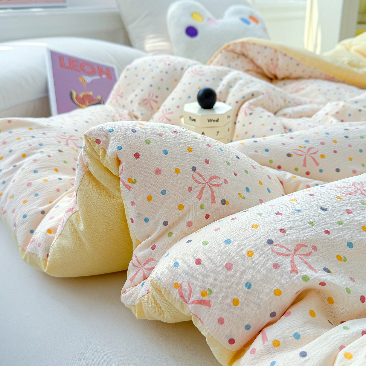 91家纺网 家纺一手货源 找家纺 桔禾家纺 2026新款云感有氧双层纱冬被抗菌被春秋被被子被芯 A类水洗双层皱皱纱冬被-波点世界