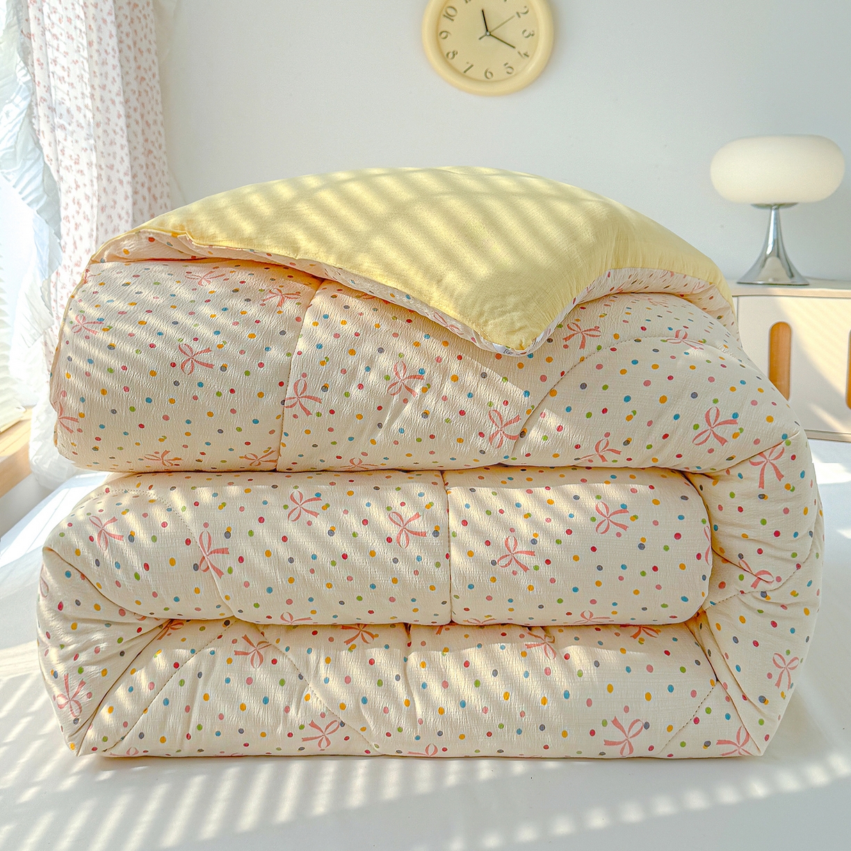 91家纺网 家纺一手货源 找家纺 桔禾家纺 2026新款云感有氧双层纱冬被抗菌被春秋被被子被芯 A类水洗双层皱皱纱冬被-波点世界