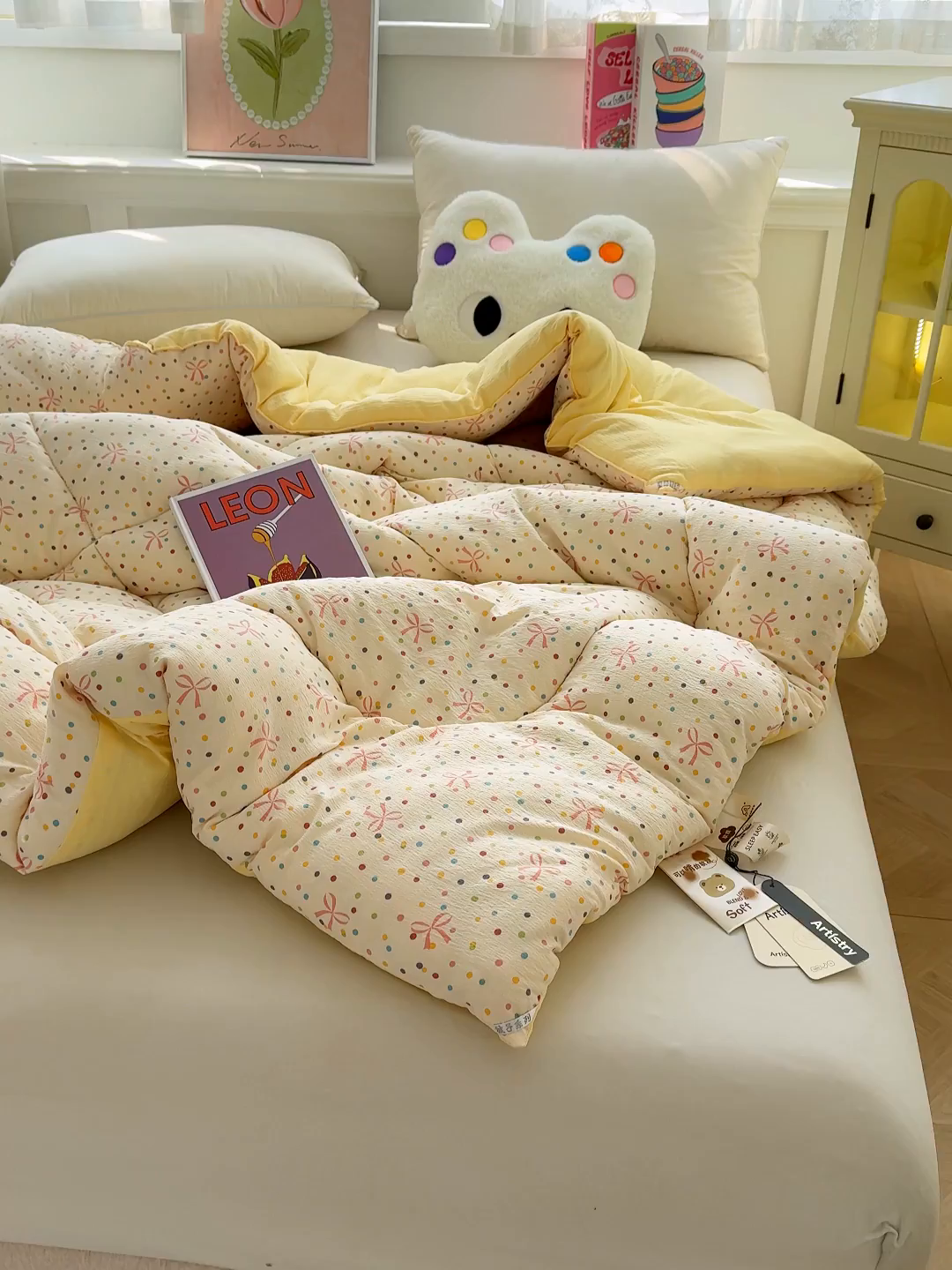 91家纺网 家纺一手货源 找家纺 桔禾家纺 2026新款云感有氧双层纱冬被抗菌被春秋被被子被芯 A类水洗双层皱皱纱冬被-波点世界