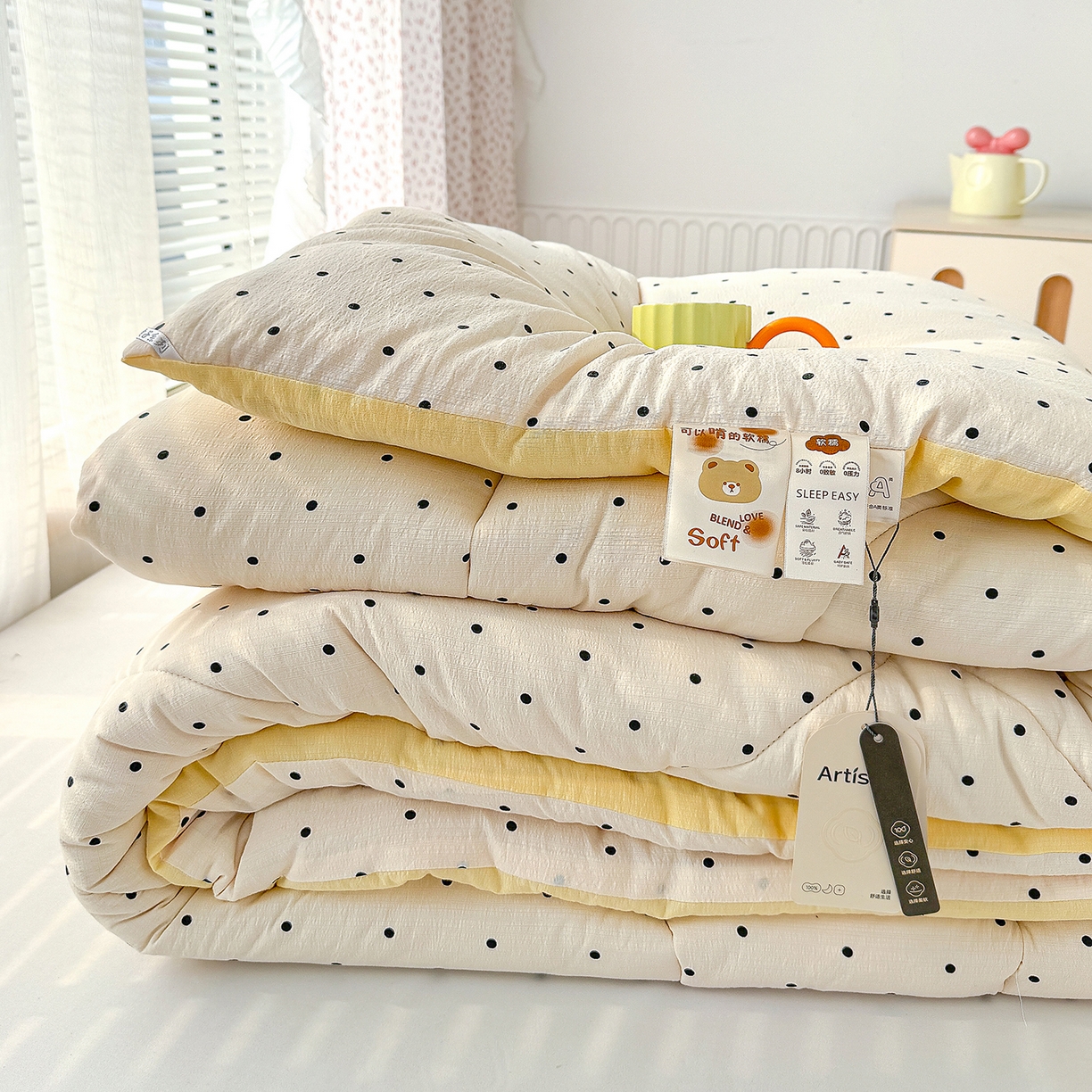 91家纺网 家纺一手货源 找家纺 桔禾家纺 2026新款云感有氧双层纱冬被抗菌被春秋被被子被芯 A类水洗双层皱皱纱冬被-奥黛丽