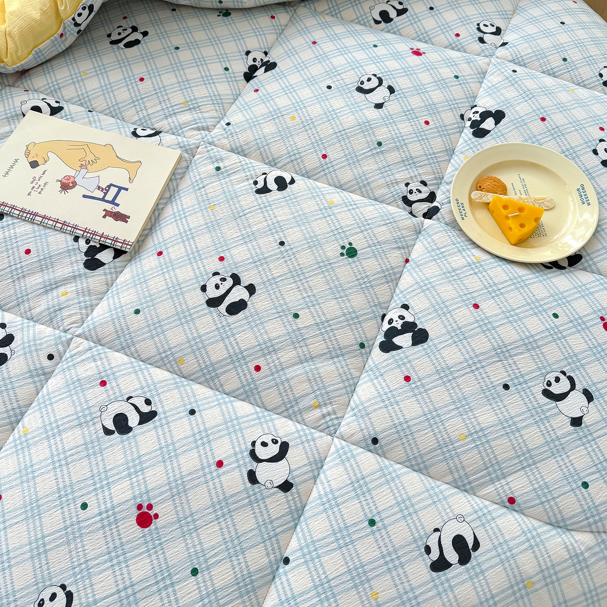 91家纺网 家纺一手货源 找家纺 桔禾家纺 2026新款云感有氧双层纱冬被抗菌被春秋被被子被芯 A类水洗双层皱皱纱冬被-呆萌熊猫