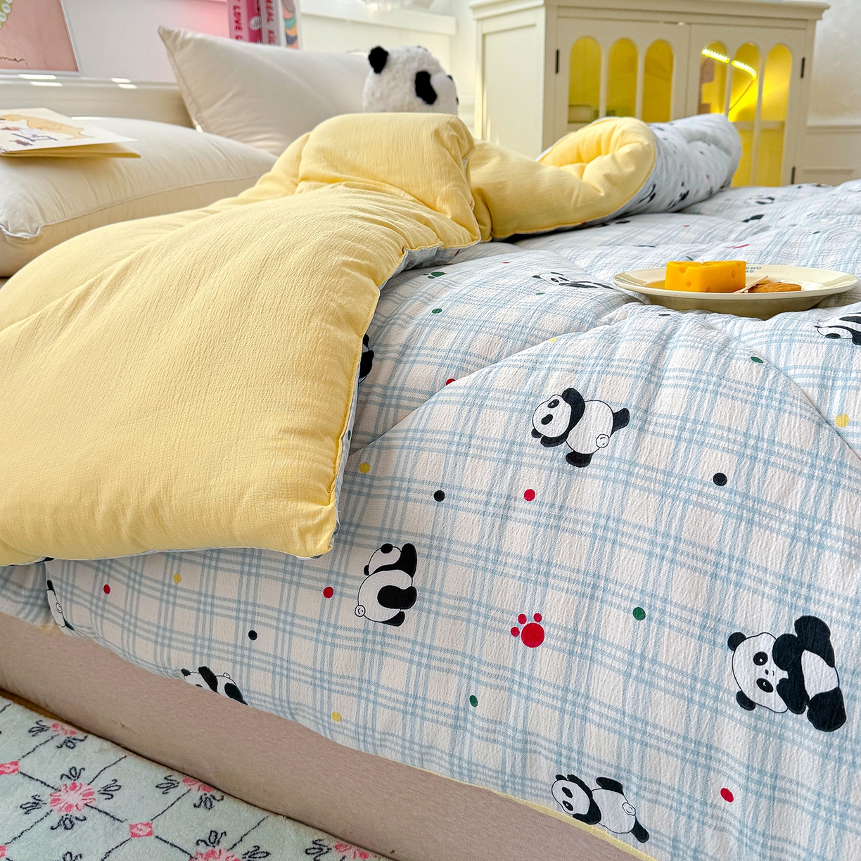 91家纺网 家纺一手货源 找家纺 桔禾家纺 2026新款云感有氧双层纱冬被抗菌被春秋被被子被芯 A类水洗双层皱皱纱冬被-呆萌熊猫