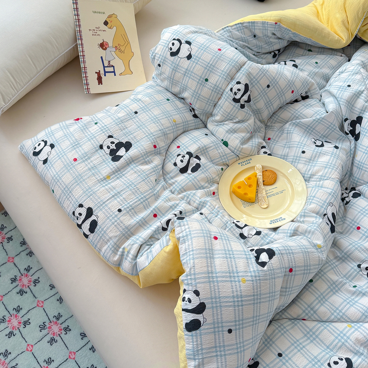 91家纺网 家纺一手货源 找家纺 桔禾家纺 2026新款云感有氧双层纱冬被抗菌被春秋被被子被芯 A类水洗双层皱皱纱冬被-呆萌熊猫