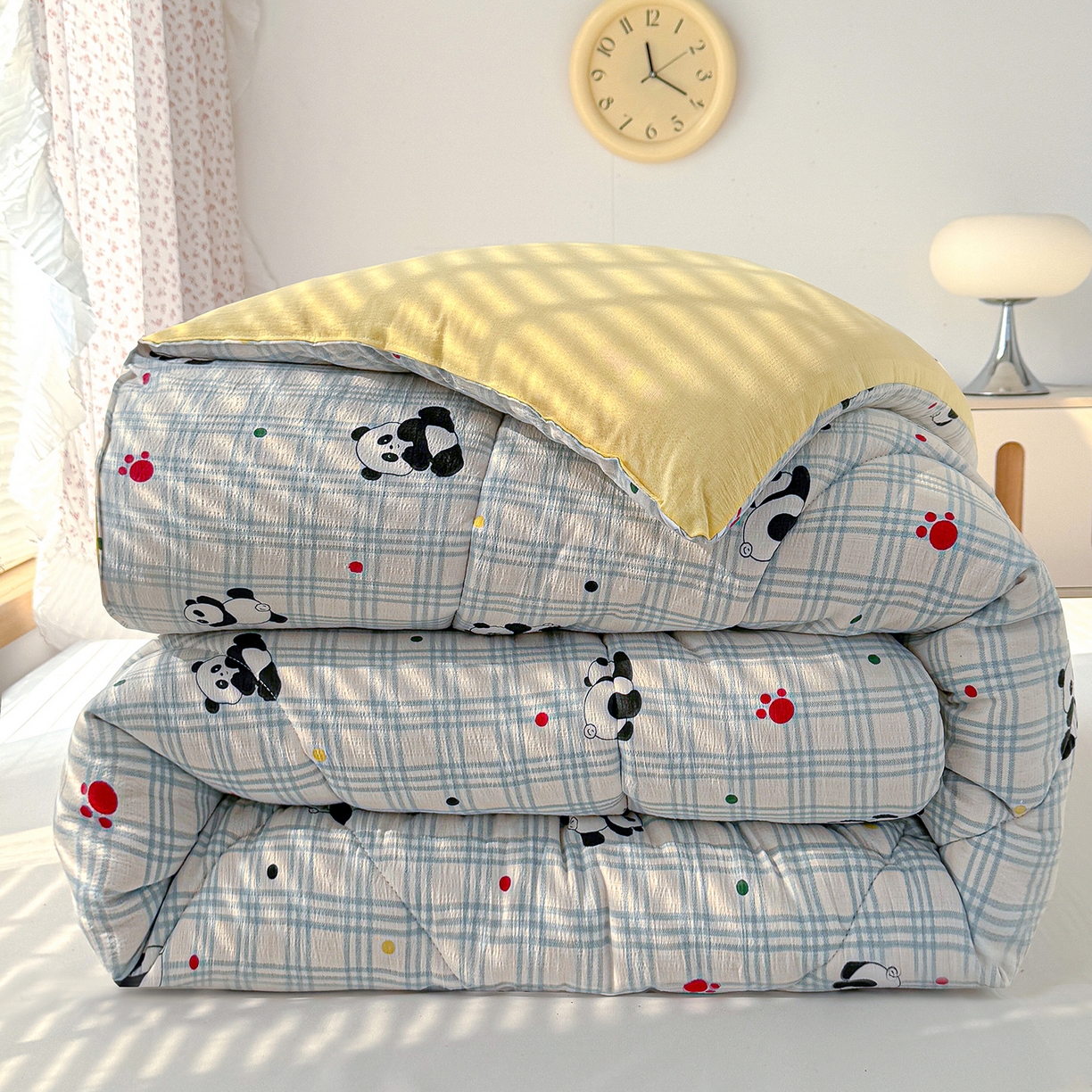 91家纺网 家纺一手货源 找家纺 桔禾家纺 2026新款云感有氧双层纱冬被抗菌被春秋被被子被芯 A类水洗双层皱皱纱冬被-呆萌熊猫
