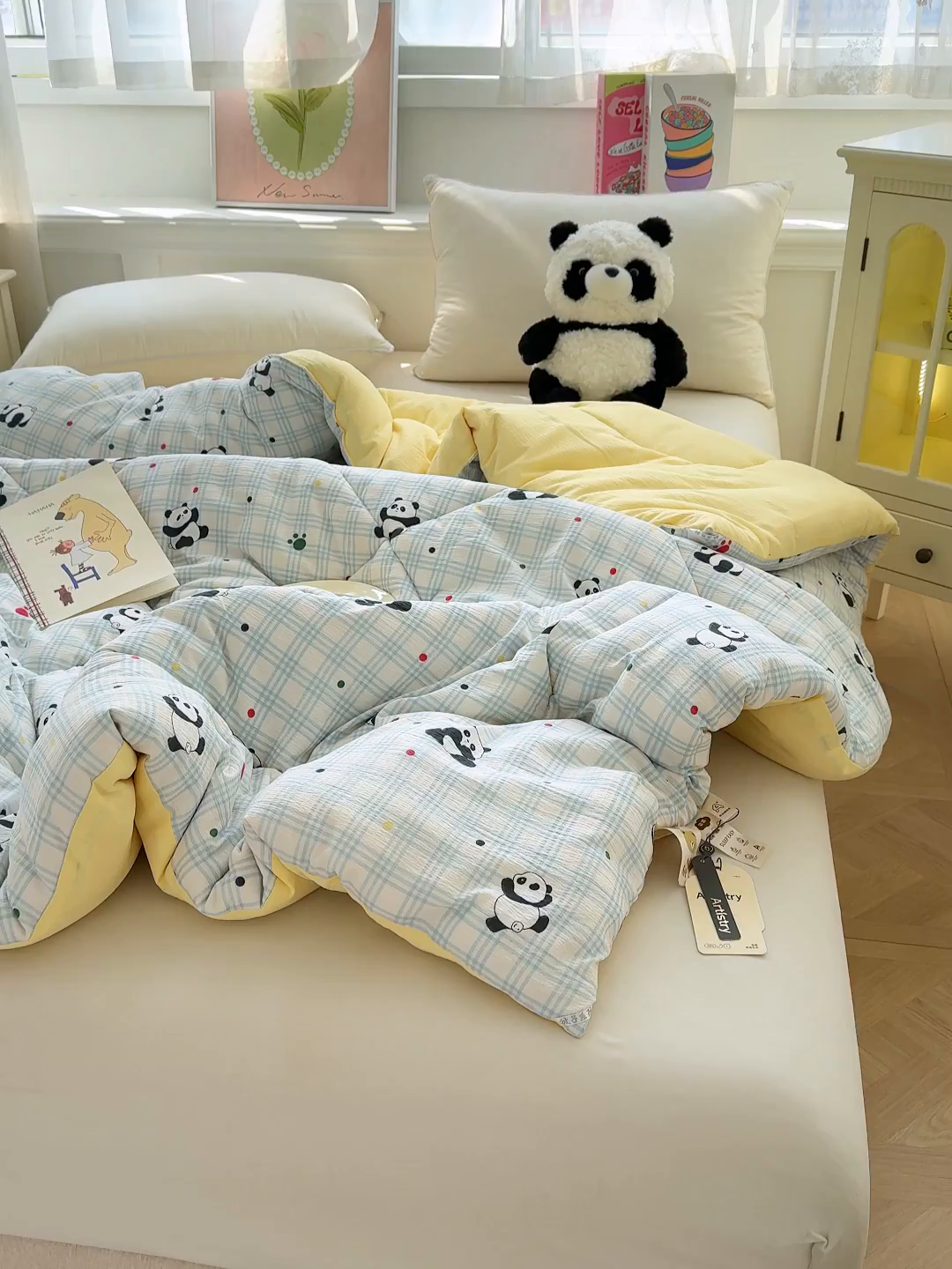 91家纺网 家纺一手货源 找家纺 桔禾家纺 2026新款云感有氧双层纱冬被抗菌被春秋被被子被芯 A类水洗双层皱皱纱冬被-呆萌熊猫