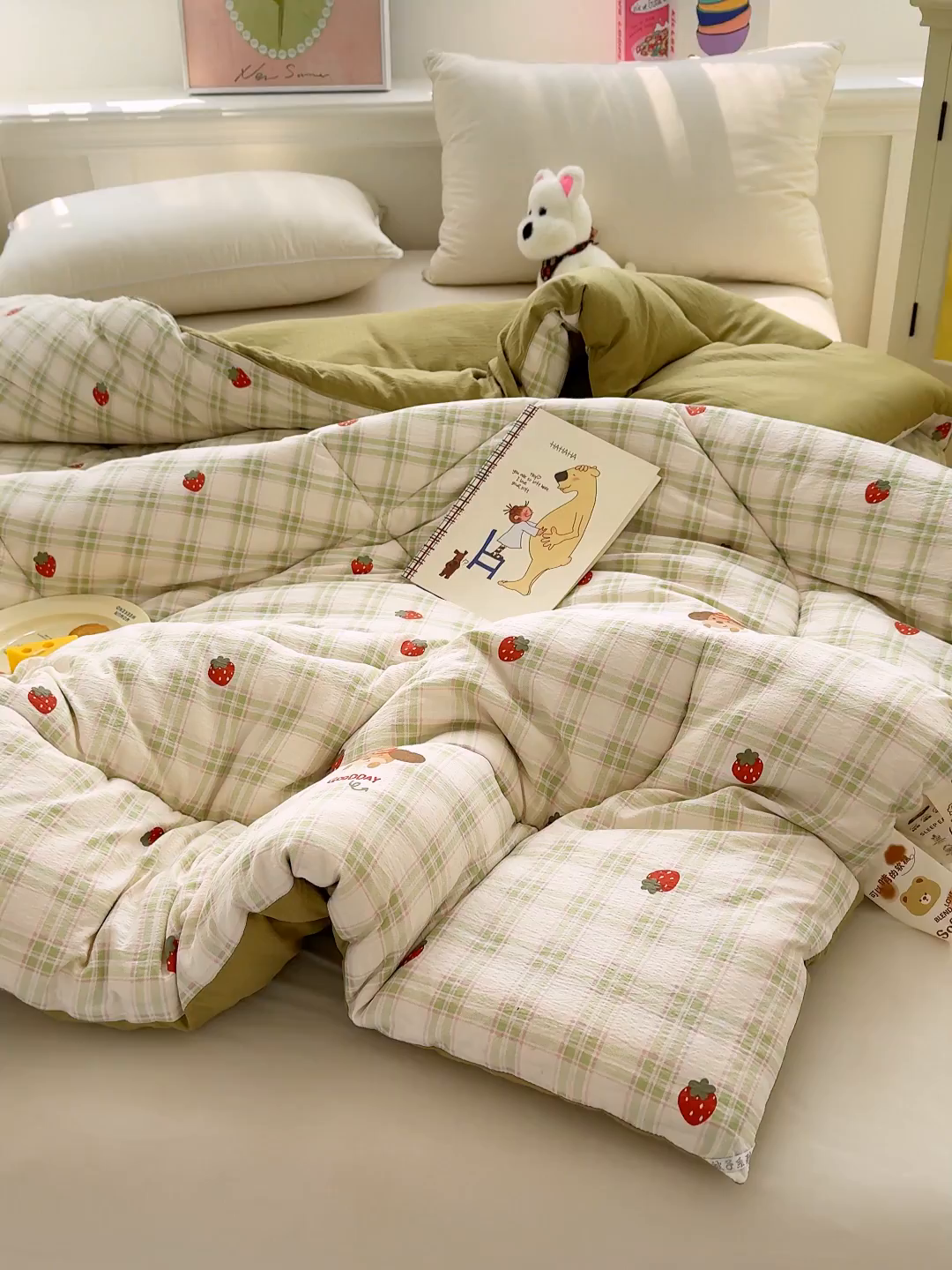 91家纺网 家纺一手货源 找家纺 桔禾家纺 2026新款云感有氧双层纱冬被抗菌被春秋被被子被芯 A类水洗双层皱皱纱冬被-草莓小狗