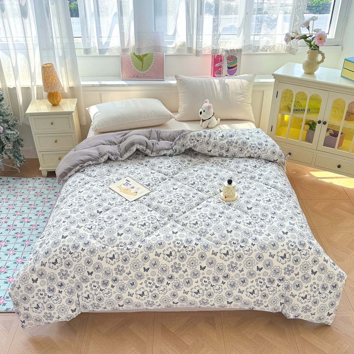 桔禾家紡 2026新款云感有氧雙層紗冬被抗菌被春秋被被子被芯 A類水洗雙層皺皺紗冬被-蝶夢