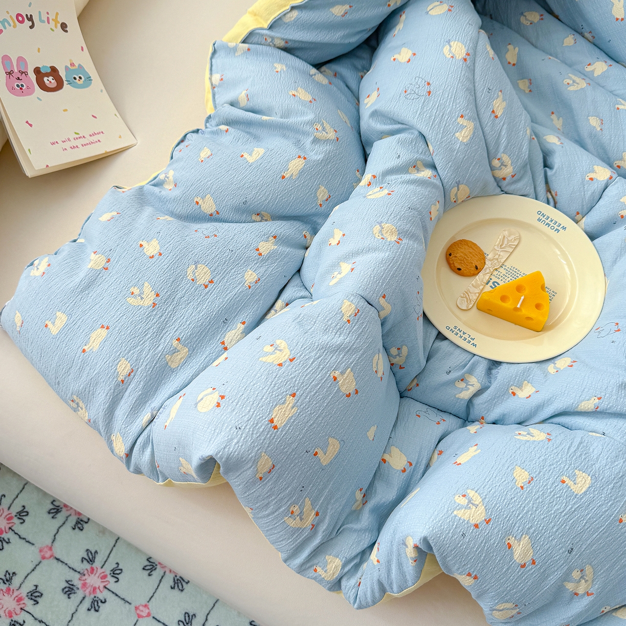 91家纺网 家纺一手货源 找家纺 桔禾家纺 2026新款云感有氧双层纱冬被抗菌被春秋被被子被芯 A类水洗双层皱皱纱冬被-鹅鹅鹅