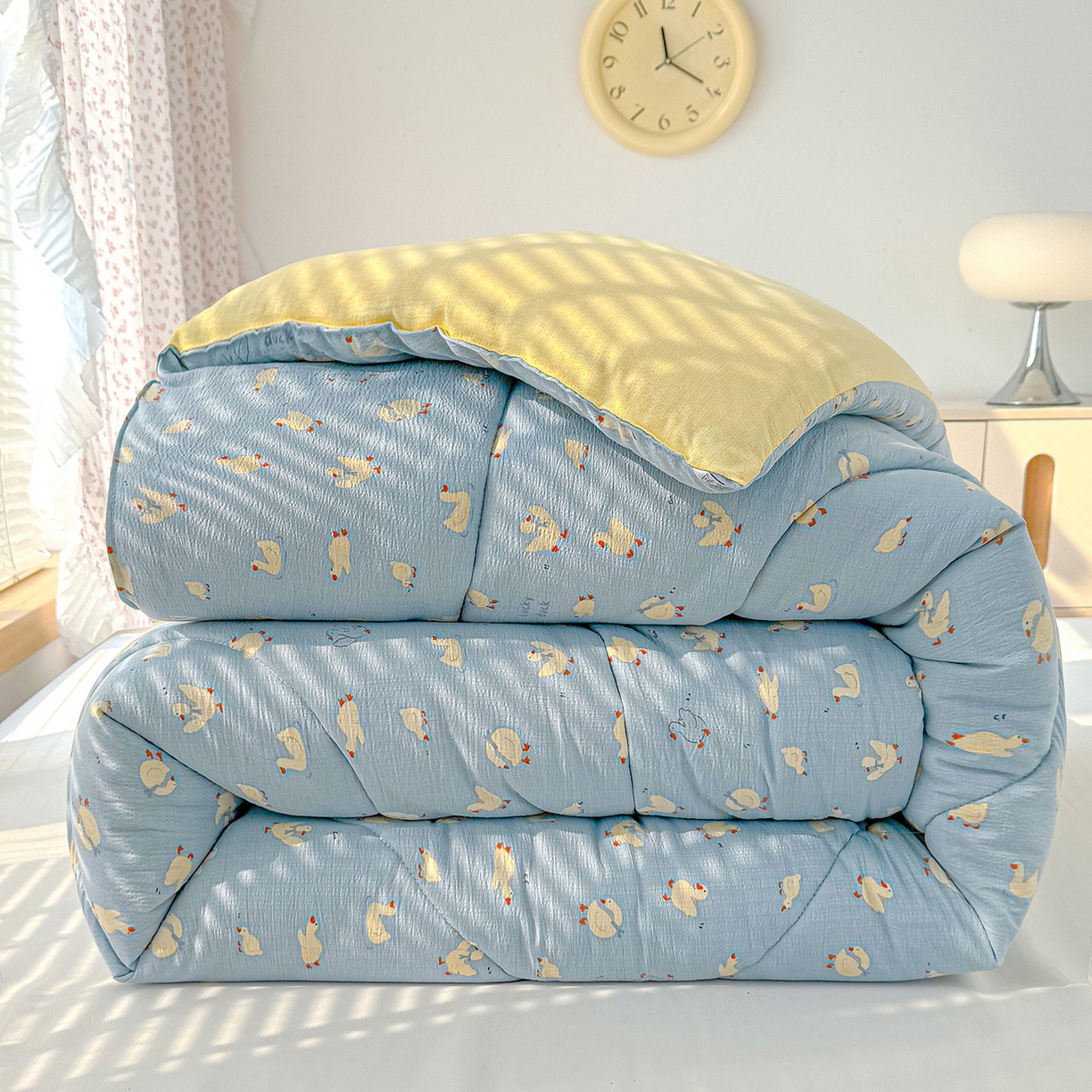 91家纺网 家纺一手货源 找家纺 桔禾家纺 2026新款云感有氧双层纱冬被抗菌被春秋被被子被芯 A类水洗双层皱皱纱冬被-鹅鹅鹅