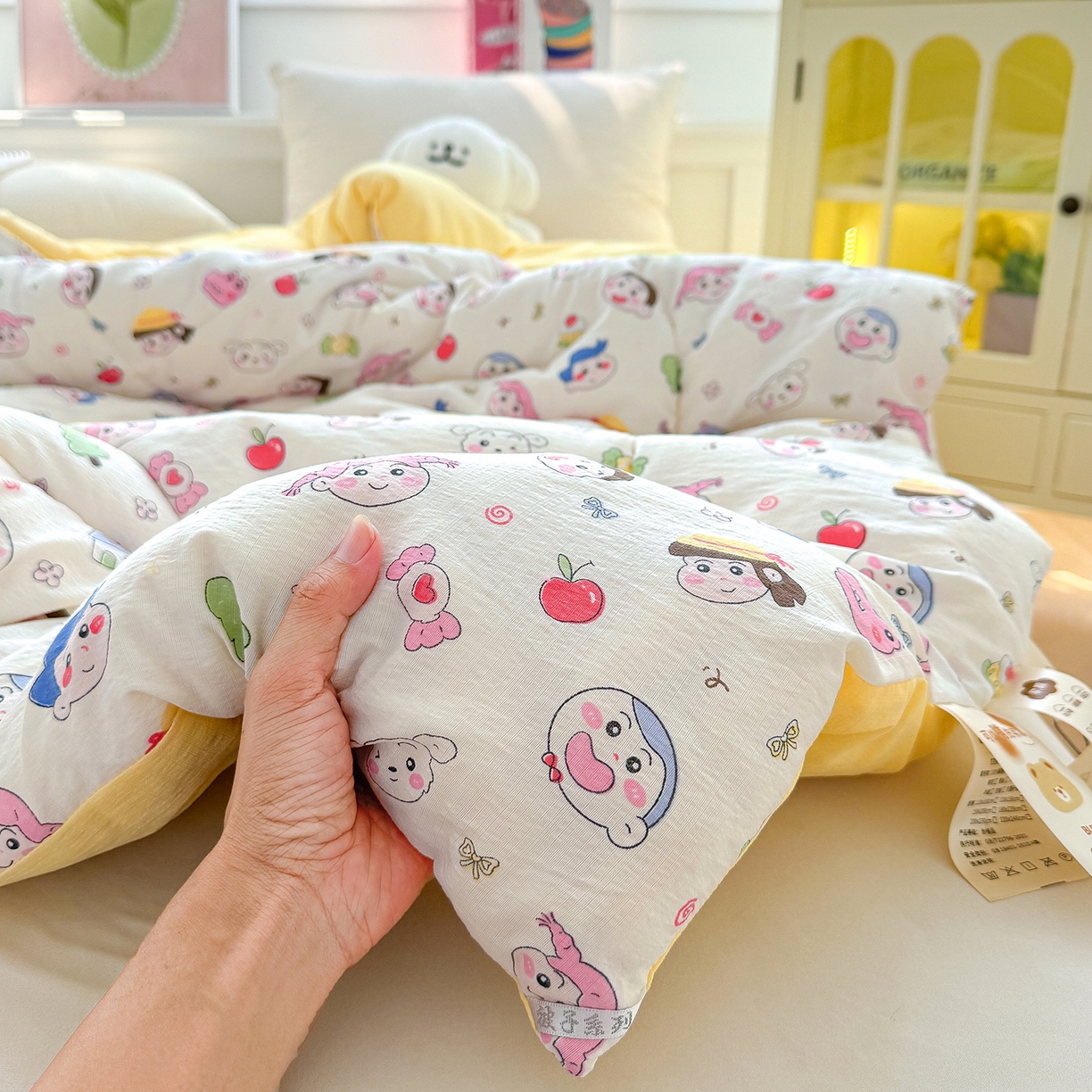 91家纺网 家纺一手货源 找家纺 桔禾家纺 2026新款云感有氧双层纱冬被抗菌被春秋被被子被芯 A类水洗双层皱皱纱冬被-好伙伴