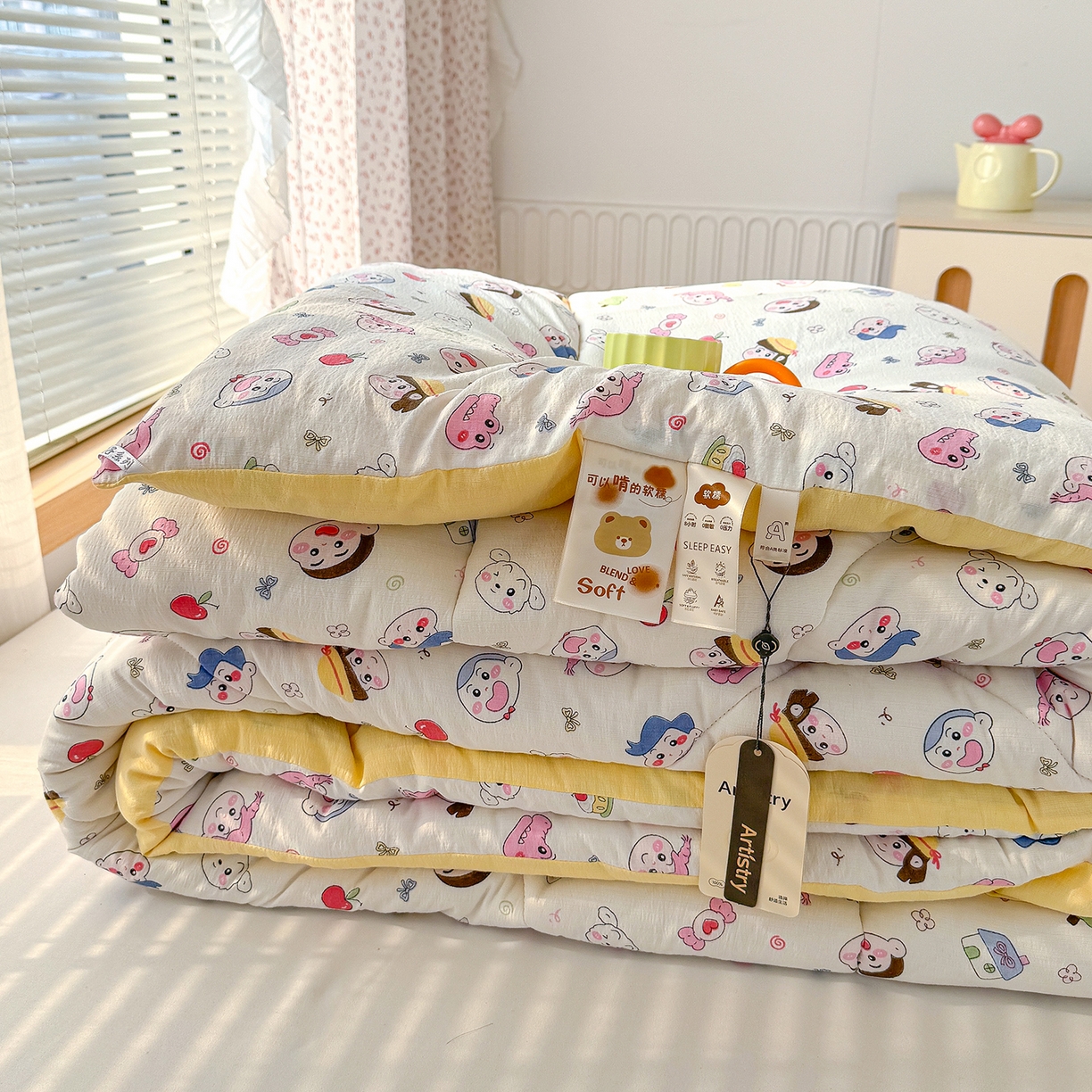 91家纺网 家纺一手货源 找家纺 桔禾家纺 2026新款云感有氧双层纱冬被抗菌被春秋被被子被芯 A类水洗双层皱皱纱冬被-好伙伴