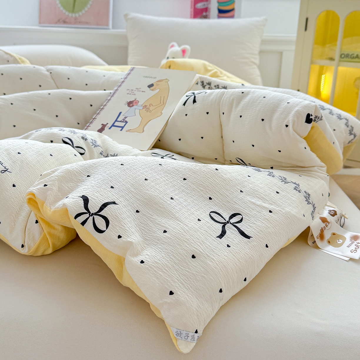 91家纺网 家纺一手货源 找家纺 桔禾家纺 2026新款云感有氧双层纱冬被抗菌被春秋被被子被芯 A类水洗双层皱皱纱冬被-蝴蝶结