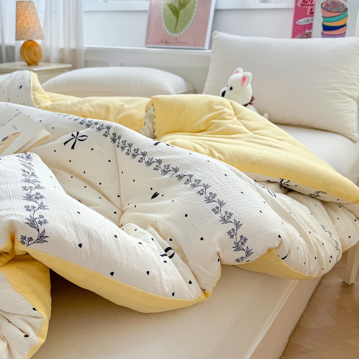 91家纺网 家纺一手货源 找家纺 桔禾家纺 2026新款云感有氧双层纱冬被抗菌被春秋被被子被芯 A类水洗双层皱皱纱冬被-蝴蝶结