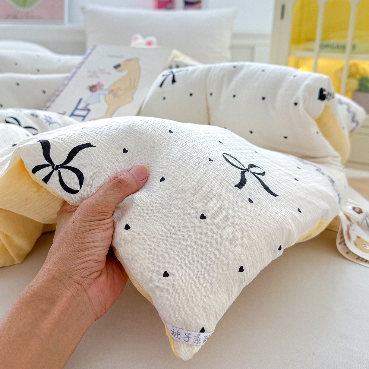 91家纺网 家纺一手货源 找家纺 桔禾家纺 2026新款云感有氧双层纱冬被抗菌被春秋被被子被芯 A类水洗双层皱皱纱冬被-蝴蝶结