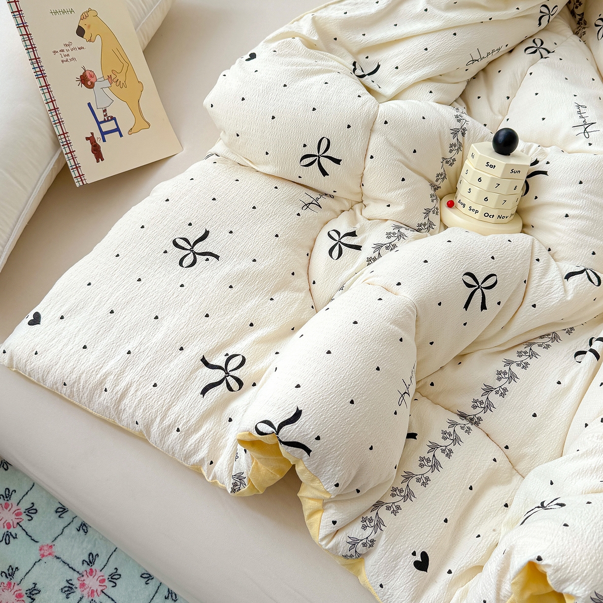 91家纺网 家纺一手货源 找家纺 桔禾家纺 2026新款云感有氧双层纱冬被抗菌被春秋被被子被芯 A类水洗双层皱皱纱冬被-蝴蝶结