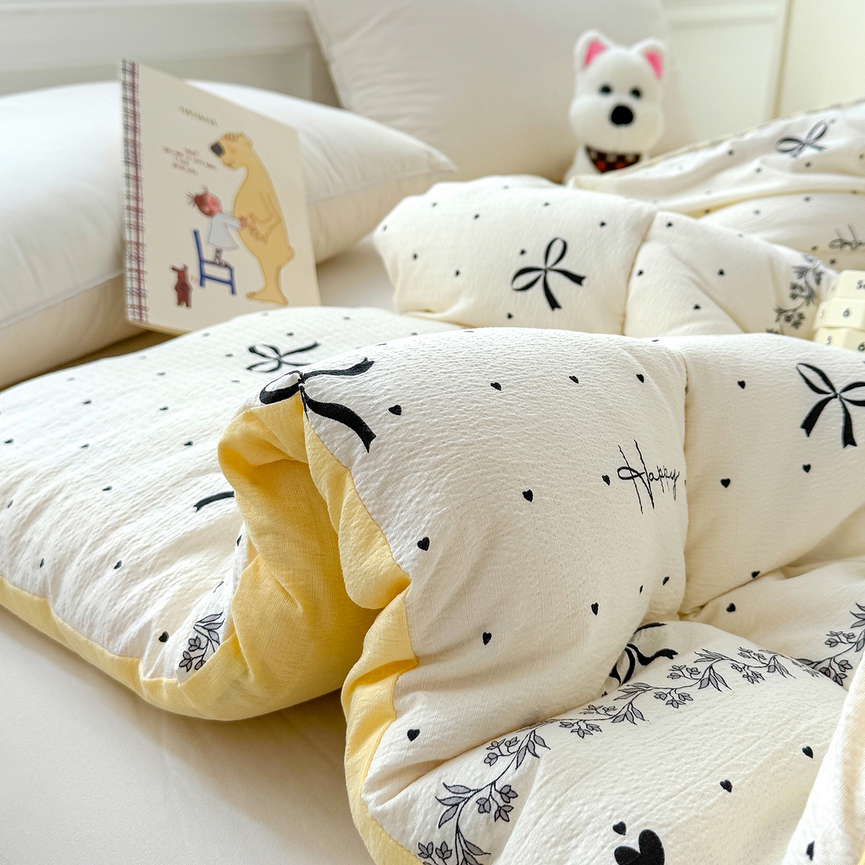 91家纺网 家纺一手货源 找家纺 桔禾家纺 2026新款云感有氧双层纱冬被抗菌被春秋被被子被芯 A类水洗双层皱皱纱冬被-蝴蝶结